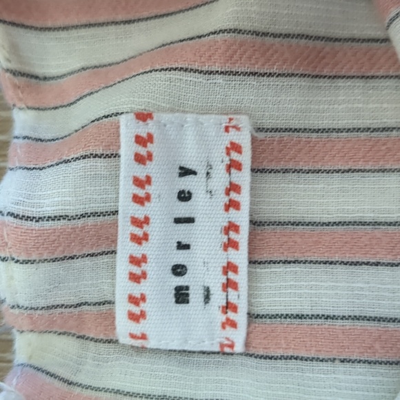 Morley Jelsa Girls Pink Striped Cotton Linen Blend Tie Back Dress - Picture 2 of 9